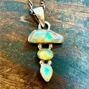 Sterling and Ethiopian Welo opal necklace